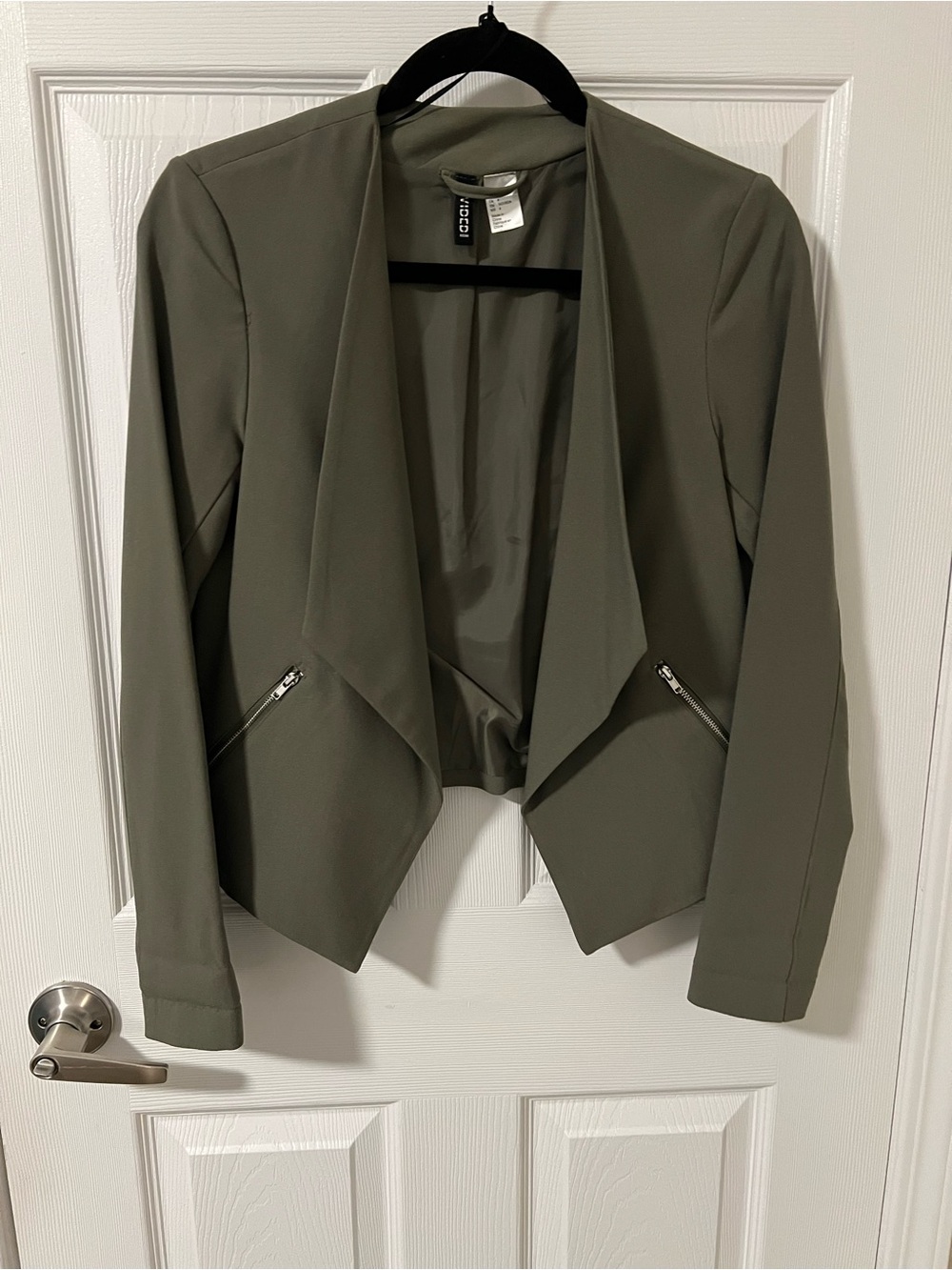 H&M Olive Green Draped Open-Front Blazer Jacket